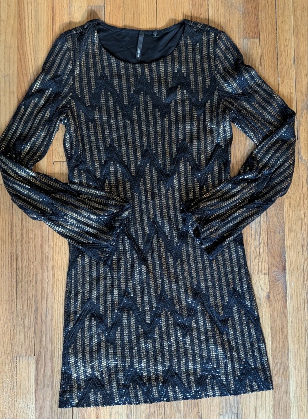 Joe's Jeans Yves Black and Gold Sequin Mini Dress Long Sleeve XS
